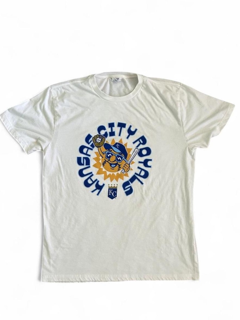 Kansas City Royals Charlie Hustle Unisex White T Shirt Size XL Blue and Gold